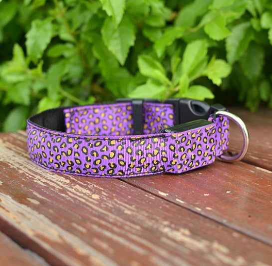 Adjustable Leopard LED Dog Collar for Nighttime Safety and Style - Travillure Pet Emporium