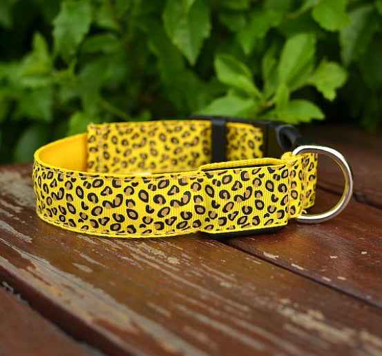 Adjustable Leopard LED Dog Collar for Nighttime Safety and Style - Travillure Pet Emporium