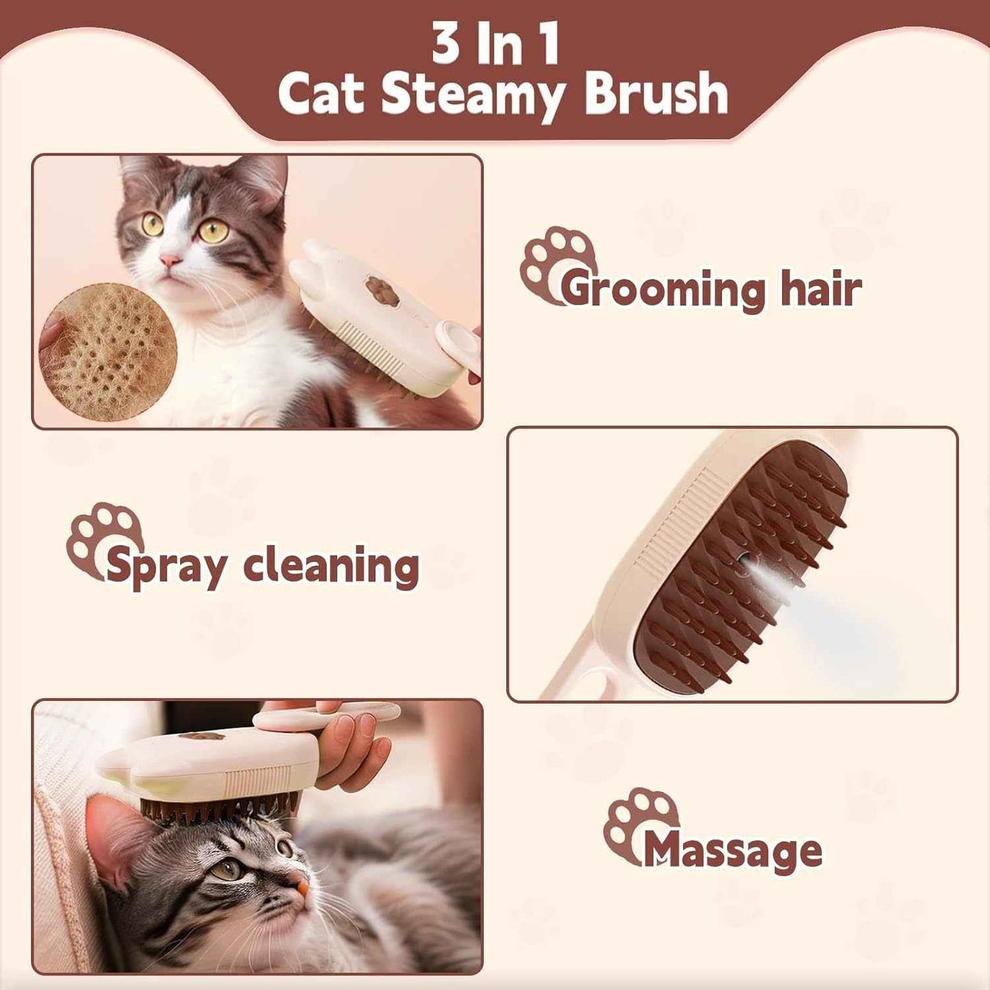 3-in-1 Pet Steam Brush for Shedding and Grooming - Travillure Pet Emporium