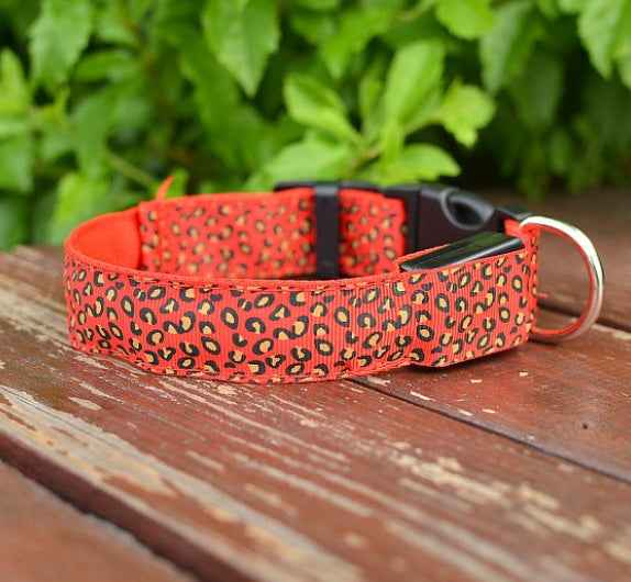 Adjustable Leopard LED Dog Collar for Nighttime Safety and Style - Travillure Pet Emporium