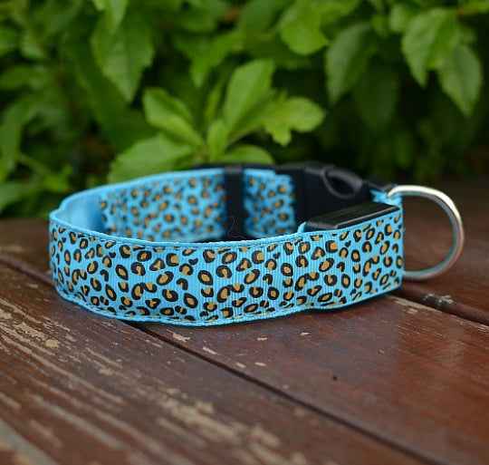 Adjustable Leopard LED Dog Collar for Nighttime Safety and Style - Travillure Pet Emporium