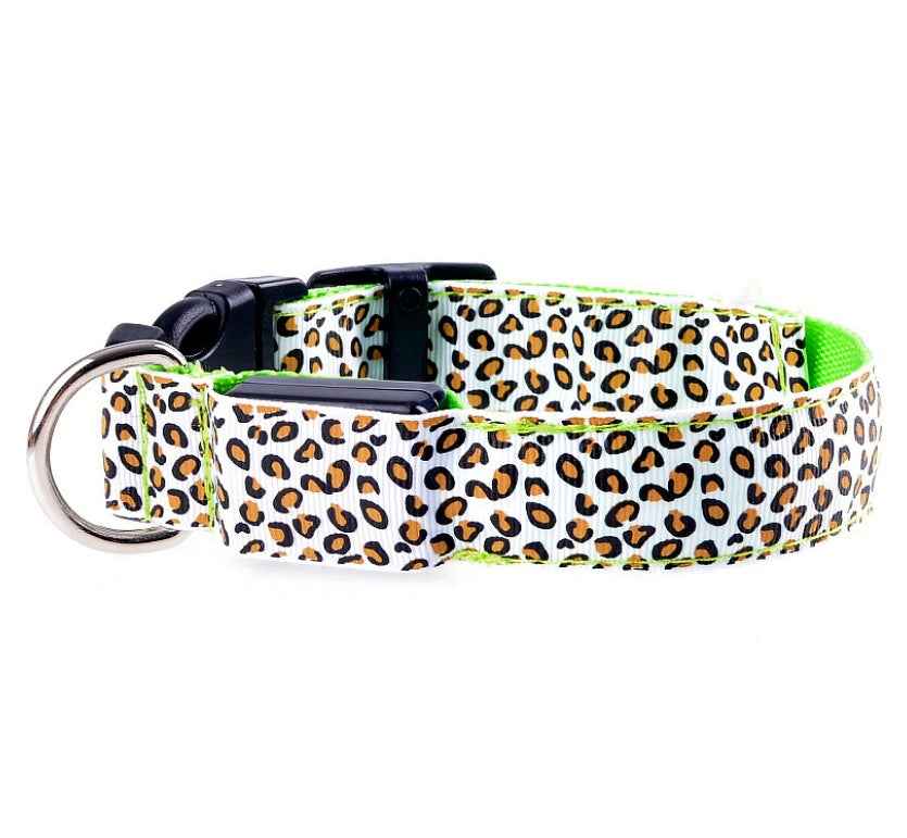 Adjustable Leopard LED Dog Collar for Nighttime Safety and Style - Travillure Pet Emporium