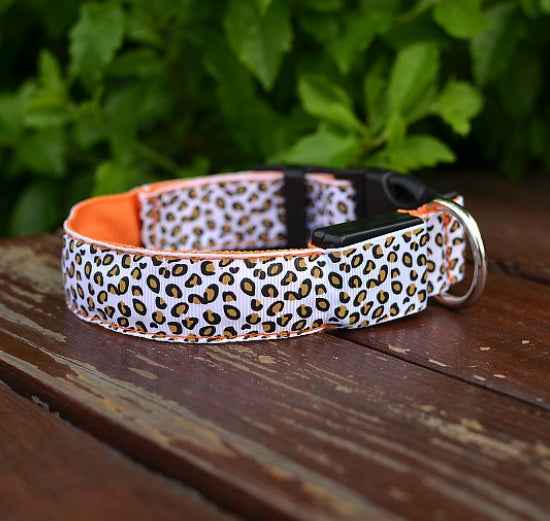 Adjustable Leopard LED Dog Collar for Nighttime Safety and Style - Travillure Pet Emporium