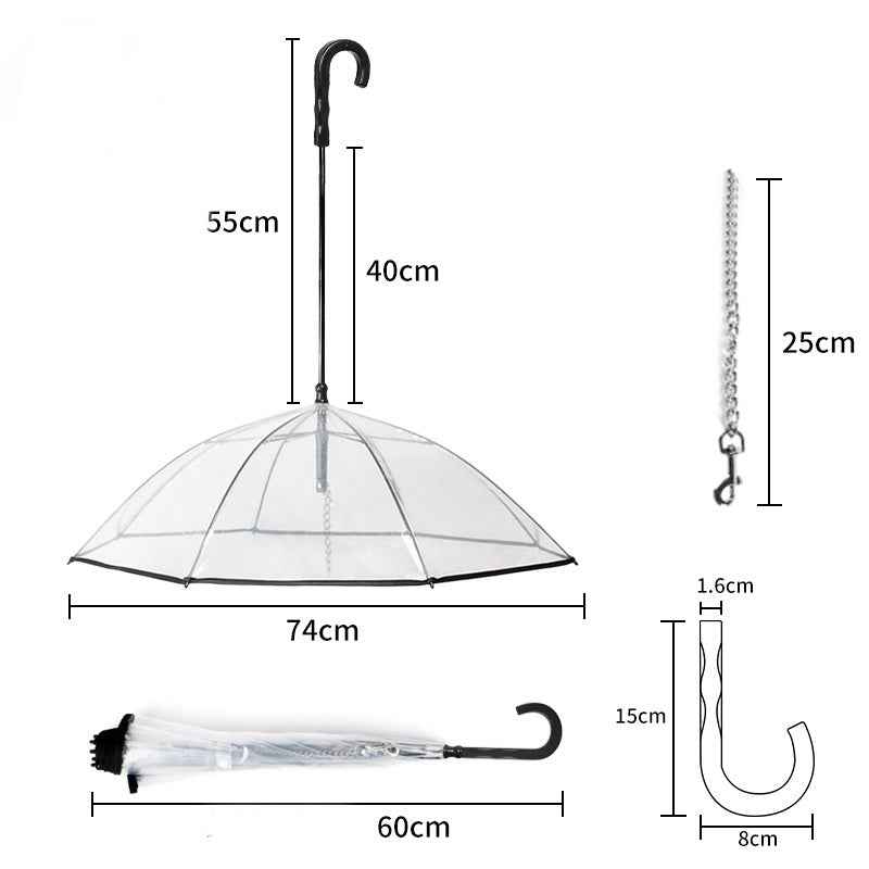 Transparent Dog Umbrella with Traction Chain for Optimal Pet Protection - Travillure Pet Emporium