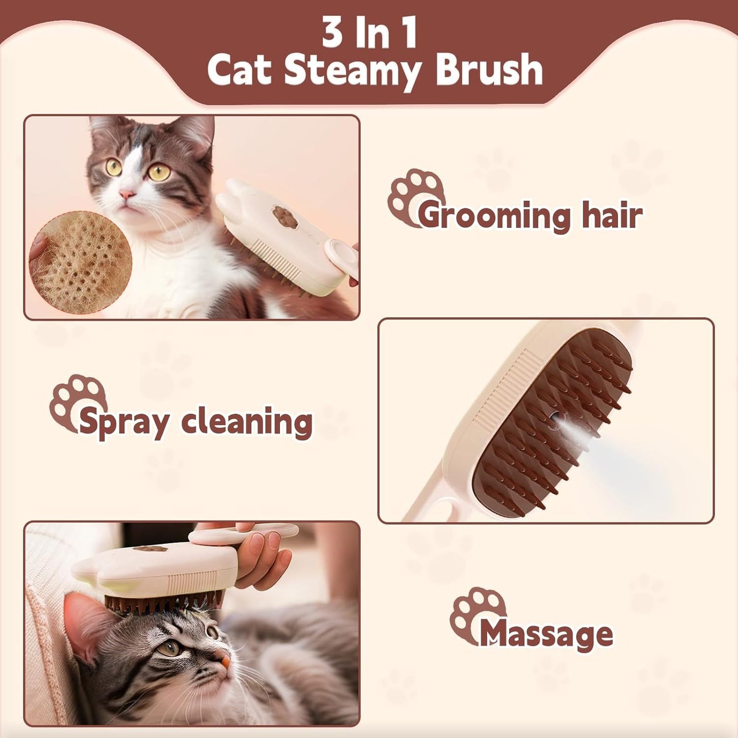 3-in-1 Pet Steam Brush for Shedding