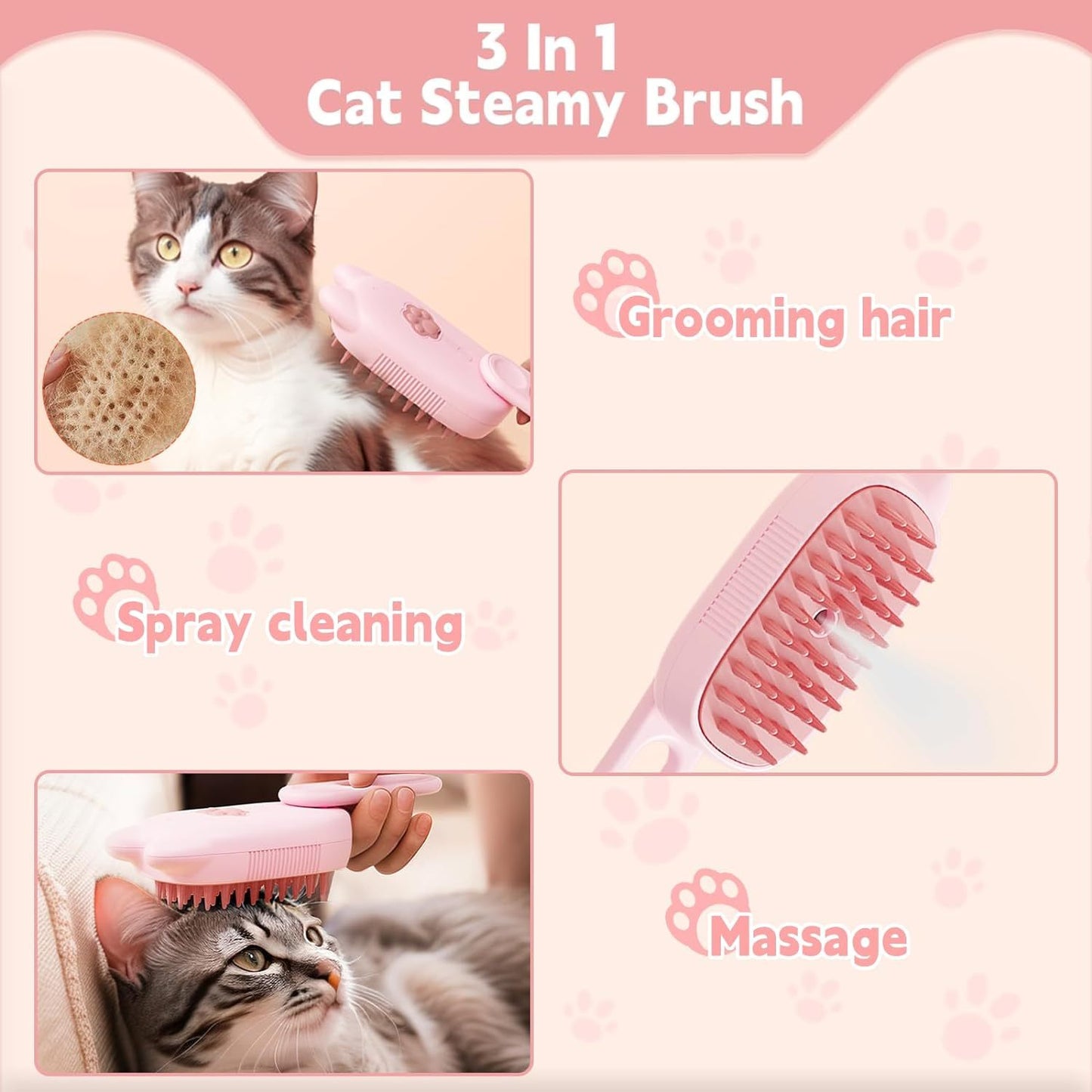 3-in-1 Pet Steam Brush for Shedding