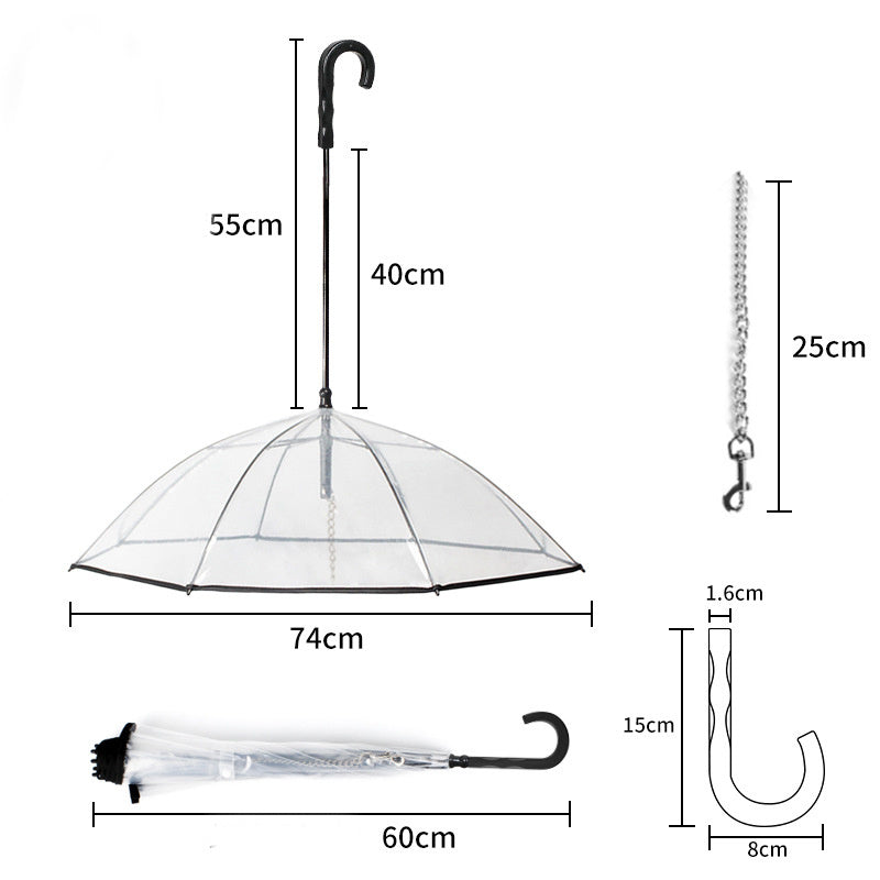 Dog's Transparent Umbrella With Traction Chain