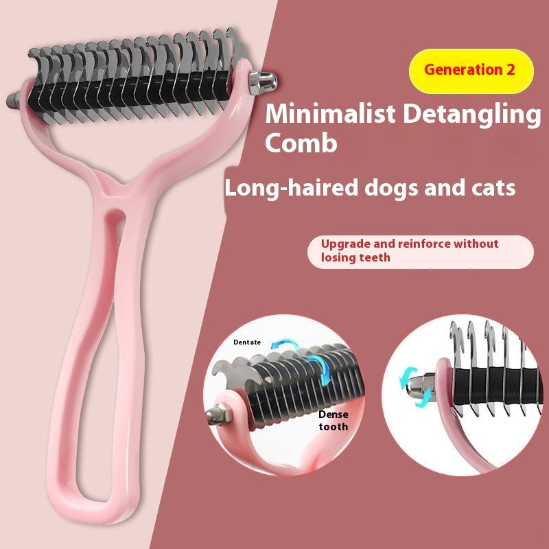 Double-Sided Pet Fur Knot Cutter & Grooming Brush