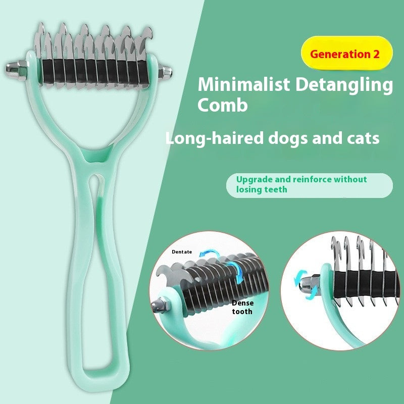 Double-Sided Pet Fur Knot Cutter & Grooming Brush