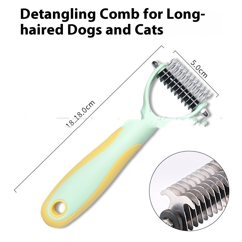 Double-Sided Pet Fur Knot Cutter & Grooming Brush